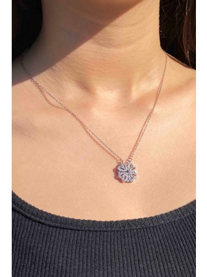 Trend Collection Zirkon Taşlı Açılıp Kapanan Yonca Kalp Paslanmaz Çelik Gümüş Zincir Kadın Kolye