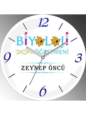 Art Hediye Kişiye Özel Biyoloji Öğretmen E Çap 30CM  Bombeli Gerçek Cam Duvar Saati
