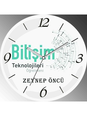 Art Hediye Kişiye Özel Bilişim Teknoloji Öğretmen Çap 30CM  Bombeli Gerçek Cam Duvar Saati
