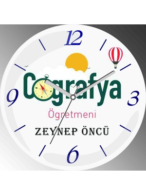 Art Hediye Kişiye Özel Coğrafya Öğretmeni Çap 30CM  Bombeli Gerçek Cam Duvar Saati