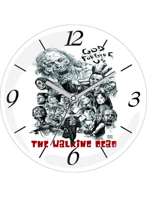 Art Hediye The Walking Dead Karakalem Çap 30CM Sessiz Akar Bombeli Gerçek Cam Duvar Saati