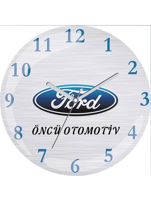 Art Hediye Firmaya Özel Ford Logolu Çap 30CM Sessiz Akar Bombeli Gerçek Cam Duvar Saati