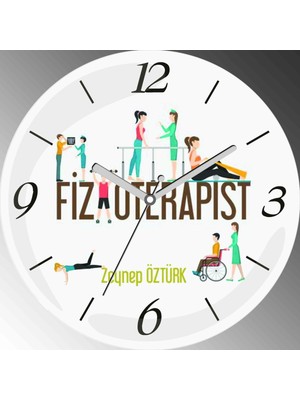 Art Hediye Kişiye Özel Fizyoterapist Çap 30CM  Bombeli Gerçek Cam Duvar Saati