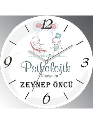 Art Hediye Kişiye Özel Psikolojik Danışman Çap 30CM  Bombeli Gerçek Cam Duvar Saati