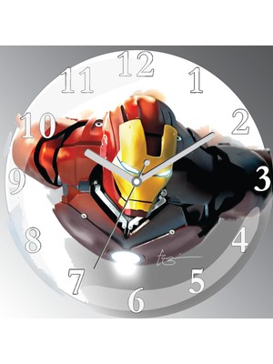 Art Hediye Ironman Iron Man Demir Adam Çap 30CM Sessiz Akar Bombeli Gerçek Cam Duvar Saati
