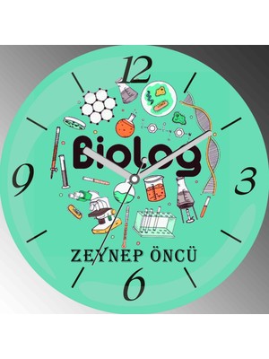 Art Hediye Kişiye Özel Biyoloji Öğretmeni Çap 30CM  Bombeli Gerçek Cam Duvar Saati