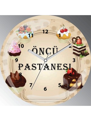 Art Hediye Kişiye Özel Pastane Çap 30CM  Bombeli Gerçek Cam Duvar Saati