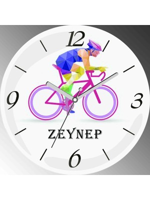 Art Hediye Kişiye Özel Bisikletli Çap 30CM  Bombeli Gerçek Cam Duvar Saati