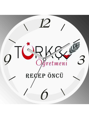 Art Hediye Kişiye Özel Türkçe Öğretmeni Çap 30CM  Bombeli Gerçek Cam Duvar Saati