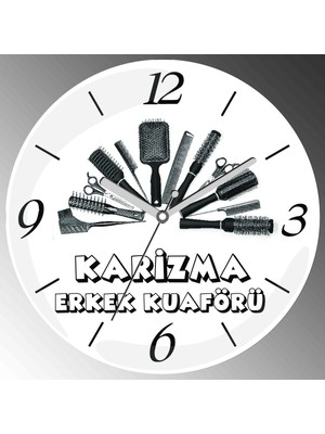 Art Hediye Tarak Fön Makas Erkek Kuaför Çap 30CM Sessiz Akar Bombeli Gerçek Cam Duvar Saati