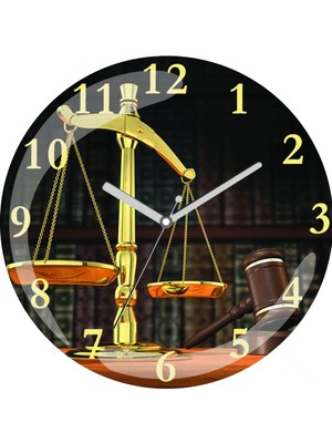 Art Hediye Adalet Terazi Avukat Hukuk Çap 30CM Sessiz Akar Bombeli Gerçek Cam Duvar Saati