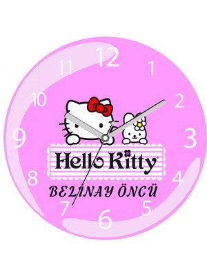 Art Hediye Kişiye Özel Ikisi Hello Kitty Çap 30CM  Bombeli Gerçek Cam Duvar Saati