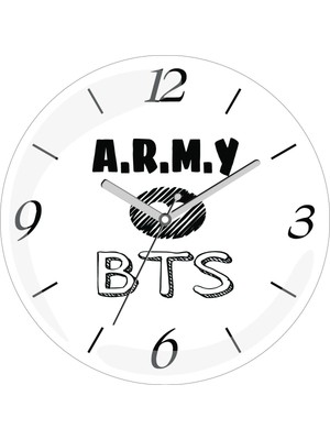 Art Hediye Army Bts Çap 30CM Sessiz Akar Bombeli Gerçek Cam Duvar Saati