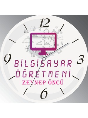 Art Hediye Kişiye Özel Bilgisayar Öğretmeni Çap 30CM  Bombeli Gerçek Cam Duvar Saati