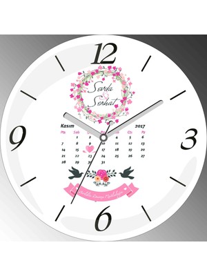 Art Hediye Kişiye Özel Takvim Çap 30CM  Bombeli Gerçek Cam Duvar Saati