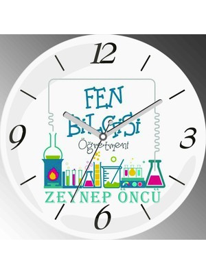 Art Hediye Kişiye Özel Fen Bilgisi Çap 30CM  Bombeli Gerçek Cam Duvar Saati