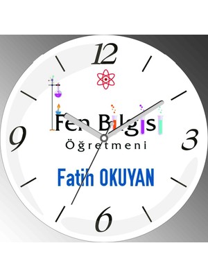 Art Hediye Kişiye Özel Fen Bilgisi Öğretmeni (2) Çap 30CM  Bombeli Gerçek Cam Duvar Saati