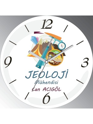 Art Hediye Kişiye Özel Jeoloji Mühendisi I Çap 30CM  Bombeli Gerçek Cam Duvar Saati