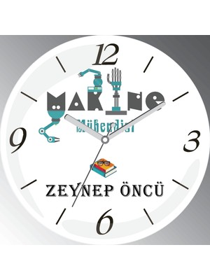 Art Hediye Kişiye Özel Makine Mühendisi Çap 30CM  Bombeli Gerçek Cam Duvar Saati