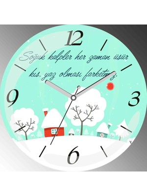 Art Hediye Soğuk Kalpler Her Zaman Üşür Çap 30CM Sessiz Akar Bombeli Gerçek Cam Duvar Saati