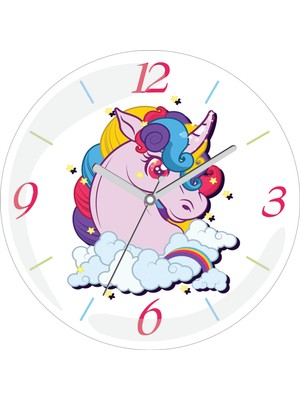 Art Hediye Unicorn Parıltı Çap 30CM Sessiz Akar Bombeli Gerçek Cam Duvar Saati