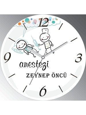 Art Hediye Kişiye Özel Anestezi Çap 30CM  Bombeli Gerçek Cam Duvar Saati
