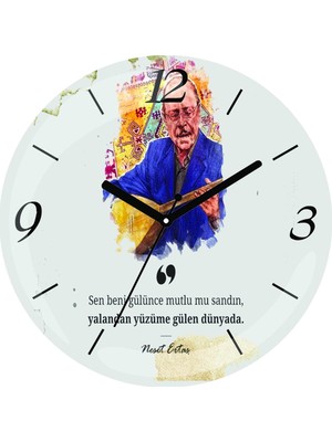 Art Hediye Neşat Ertaş Sen Beni Görünce Mutlu Mu Sandın Çap 30CM Sessiz Akar Bombeli Gerçek Cam Duvar Saati