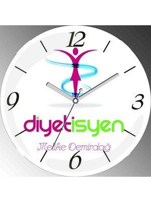 Art Hediye Kişiye Özel Diyetisyen Logolu Çap 30CM  Bombeli Gerçek Cam Duvar Saati