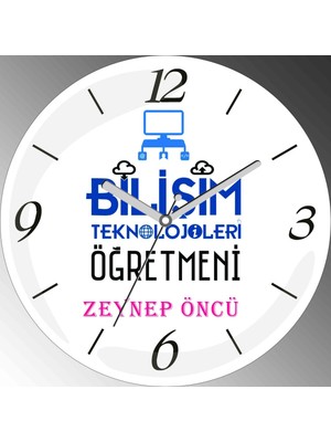 Art Hediye Kişiye Özel Bilişim Teknolojieri Öğretmeni Çap 30CM  Bombeli Gerçek Cam Duvar Saati