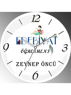 Art Hediye Kişiye Özel Edebiyat Öğretmeni I Çap 30CM  Bombeli Gerçek Cam Duvar Saati