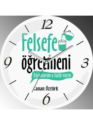 Art Hediye Kişiye Özel Felsefe Öğretmeni Düşünüyorum Çap 30CM  Bombeli Gerçek Cam Duvar Saati
