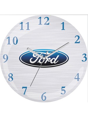 Art Hediye Kişiye Özel Ford Mavili Çap 30CM  Bombeli Gerçek Cam Duvar Saati