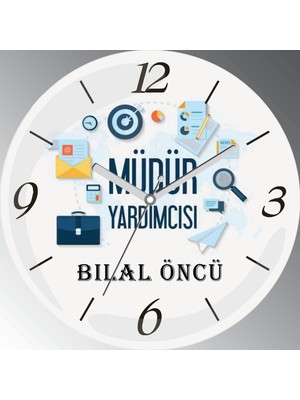 Art Hediye Kişiye Özel Müdür Yardımcısı Çap 30CM  Bombeli Gerçek Cam Duvar Saati
