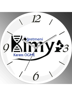 Art Hediye Kişiye Özel Kimya Öğretmeni I Çap 30CM  Bombeli Gerçek Cam Duvar Saati