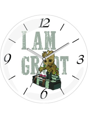Art Hediye En Çok Satılan I Am Groot Çap 30CM Sessiz Akar Bombeli Gerçek Cam Duvar Saati