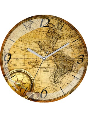 Art Hediye En Çok Satılan Pusula Dünya Haritası Çap 30CM Sessiz Akar Bombeli Gerçek Cam Duvar Saati