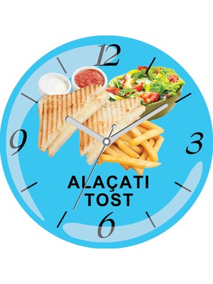 Art Hediye Kişiye Firmaya Özel Tost Patates Büfe Çap 30CM  Bombeli Gerçek Cam Duvar Saati