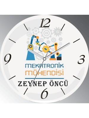 Art Hediye Kişiye Özel Mekatronik Mühendisi Çap 30CM  Bombeli Gerçek Cam Duvar Saati