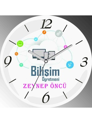 Art Hediye Kişiye Özel Bilişim Öğretmeni Çap 30CM  Bombeli Gerçek Cam Duvar Saati