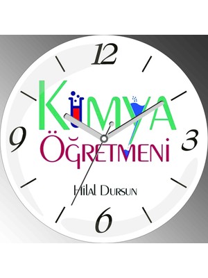 Art Hediye Kişiye Özel Kimya Öğretmeni Çap 30CM  Bombeli Gerçek Cam Duvar Saati