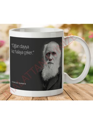 1-101 Charles Darwin Mizahi Sözler Iki Tarafı Baskılı Kupa Bardak