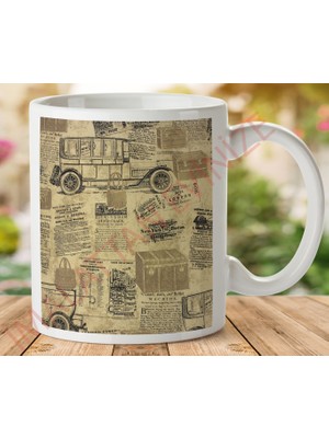 Art Hediye 1-181 Gazeteler Vintage Iki Tarafı Baskılı Kupa Bardak