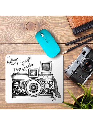 Art Hediye Fotoğraf Makinesi Kara Kalem Baskılı Mouse Pad Mousepad