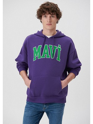 Mavi Erkek Mavi Logo Baskılı Kapüşonlu Mor Sweatshirt 067149-70693