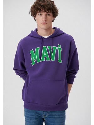 Mavi Erkek Mavi Logo Baskılı Kapüşonlu Mor Sweatshirt 067149-70693