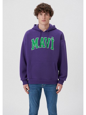 Mavi Erkek Mavi Logo Baskılı Kapüşonlu Mor Sweatshirt 067149-70693