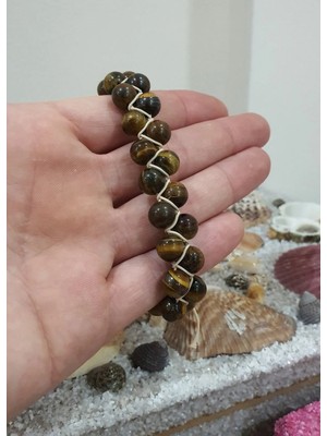 NBS Beautiful Naturel Stones Kaplan Gözü El Örme Makrome Doğal Taş Bileklik 8 mm ( Güç ve Para Mıknatısı ) Aa Kalite