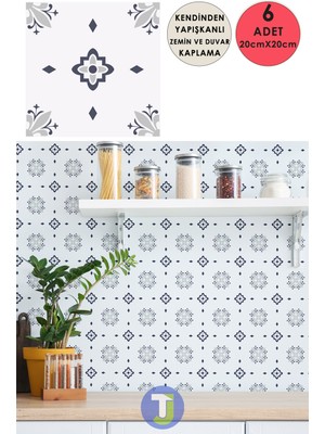 Technojet Kendinden Yapışkanlı Karo Pvc Mutfak Banyo Tezgah Kaplama Sticker 6 Adet 20 cm × 20 cm