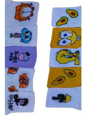 KBC Socks 10'lu Unisex Desenli Kolej Soket Çorap Seti