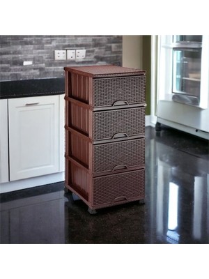 Alkansan 4 Çekmeceli Hasır Desenli Plastik Sebzelik